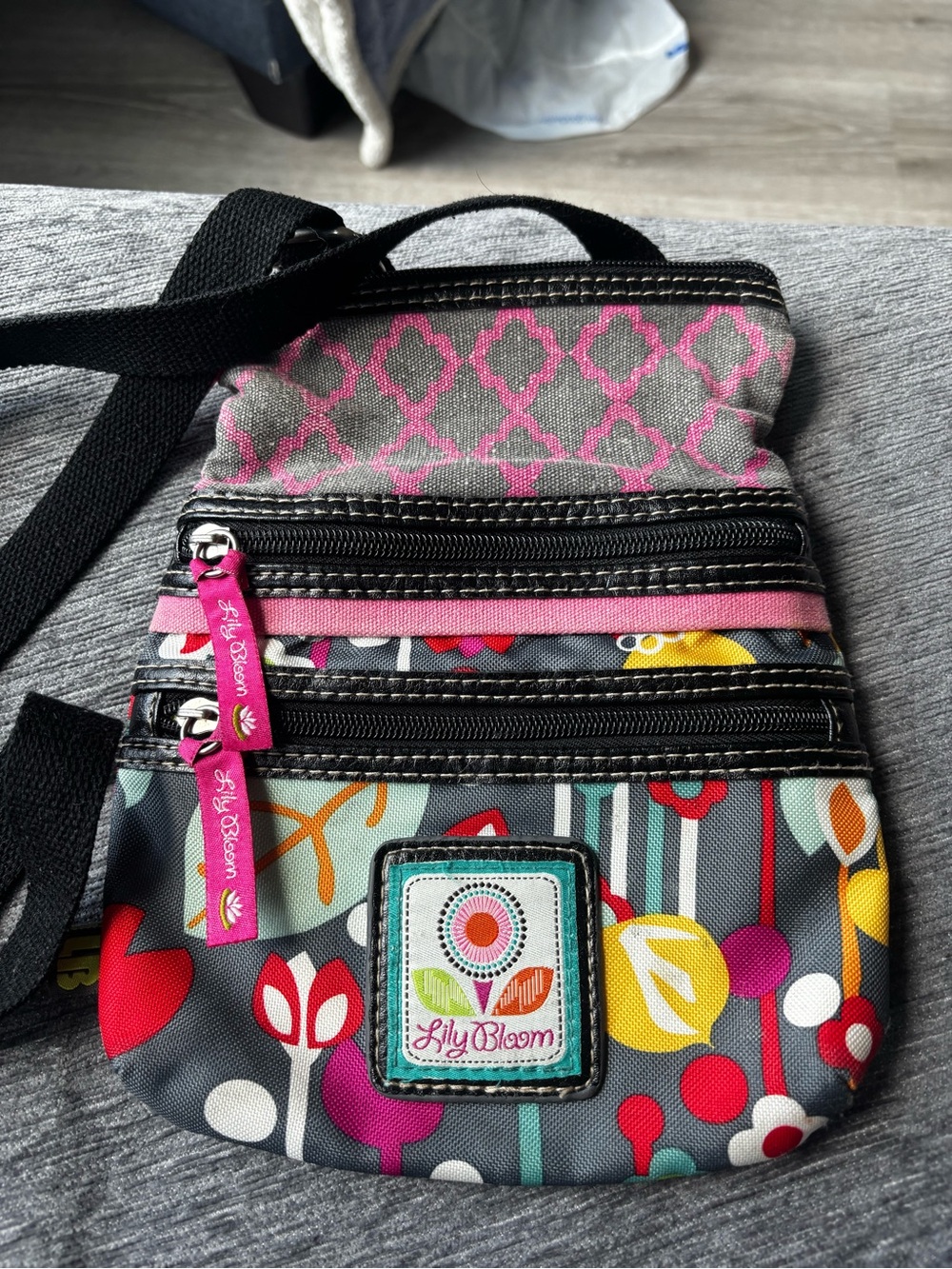 Lily Bloom Mia Mini Gray & Pink Crossbody Bag